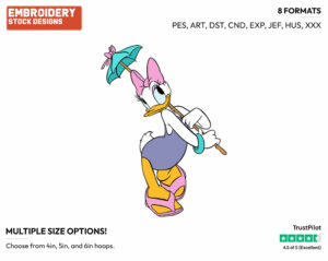 Daisy In Bathing Suit With Parasol - Disney's Daisy Duck - Embroidery Design in 3 sizes & 8 formats