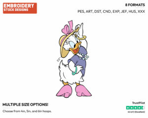 Shopping For New Hat - Disney's Daisy Duck - Embroidery Design in 3 sizes & 8 formats