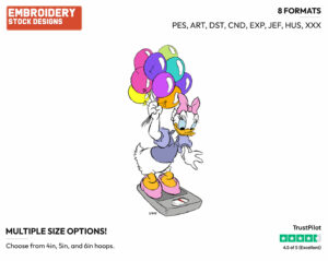 Weighing Herself With Helium Balloons - Disney's Daisy Duck - Embroidery Design in 3 sizes & 8 formats