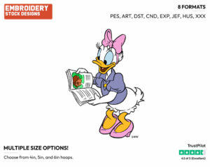 Reading Book - Disney's Daisy Duck - Embroidery Design in 3 sizes & 8 formats