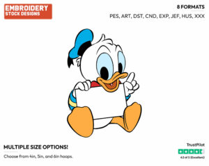 Baby Donald Holding Up A Sign - Disney Babies - Embroidery Design in 3 sizes & 8 formats