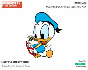 Baby Donald Reading A Pop-Up Book - Disney Babies - Embroidery Design in 3 sizes & 8 formats