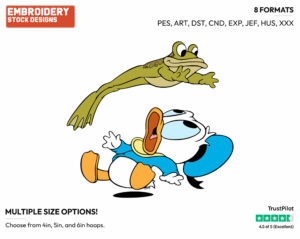 Baby Donald Startled By A Leaping Frog - Disney Babies - Embroidery Design in 3 sizes & 8 formats