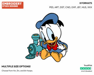 Baby Donald, Toy Train - Disney Babies - Embroidery Design in 3 sizes & 8 formats
