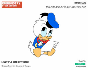Baby Donald Drawing - Disney Babies - Embroidery Design in 3 sizes & 8 formats