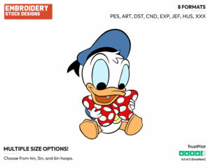 Baby Donald Examining Bowtie - Disney Babies - Embroidery Design in 3 sizes & 8 formats