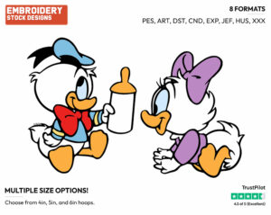 Baby Donald Showing Baby Daisy A Milk Bottle - Disney Babies - Embroidery Design in 3 sizes & 8 formats