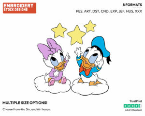 Baby Daisy, Baby Donald Sitting On Clouds - Disney Babies - Embroidery Design in 3 sizes & 8 formats