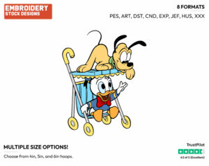 Baby Donald, Pluto In Stroller - Disney Babies - Embroidery Design in 3 sizes & 8 formats