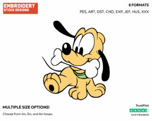 Baby Pluto Holding A Bone - Disney Babies - Embroidery Design in 3 sizes & 8 formats