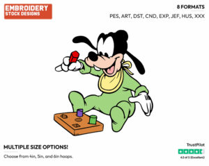 Baby Goofy Playing With Blocks - Disney Babies - Embroidery Design in 3 sizes & 8 formats