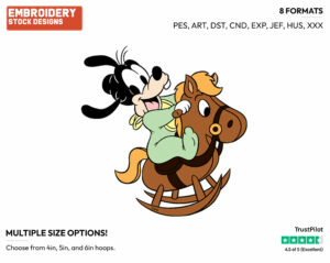 Baby Goofy Riding Wooden Horse - Disney Babies - Embroidery Design in 3 sizes & 8 formats
