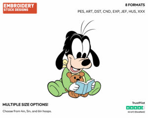 Baby Goofy Reading - Disney Babies - Embroidery Design in 3 sizes & 8 formats