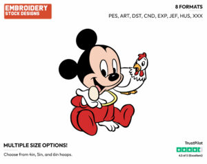 Baby Mickey Holding A Chicken Egg - Disney Babies - Embroidery Design in 3 sizes & 8 formats