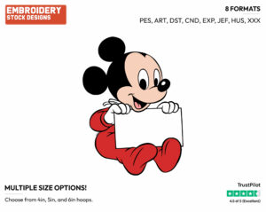 Baby Mickey Holding Up A Sign - Disney Babies - Embroidery Design in 3 sizes & 8 formats