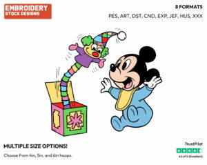 Baby Mickey's Wind-Up Clown - Disney Babies - Embroidery Design in 3 sizes & 8 formats