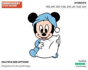 Baby Mickey Hugging His Pillow - Disney Babies - Embroidery Design in 3 sizes & 8 formats