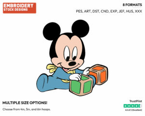 Baby Mickey, Blocks - Disney Babies - Embroidery Design in 3 sizes & 8 formats