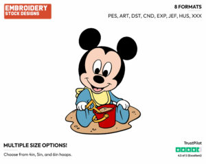 Baby Mickey Playing In Sand - Disney Babies - Embroidery Design in 3 sizes & 8 formats