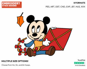 Baby Mickey, Autumn Kite - Disney Babies - Embroidery Design in 3 sizes & 8 formats