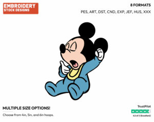 Baby Mickey Yawning - Disney Babies - Embroidery Design in 3 sizes & 8 formats