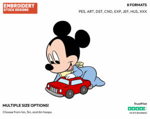 Baby Mickey Playing With Toy Car - Disney Babies - Embroidery Design in 3 sizes & 8 formats