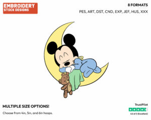 Baby Mickey Sleeping In Crescent Moon - Disney Babies - Embroidery Design in 3 sizes & 8 formats