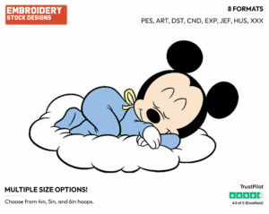 Baby Mickey Sleeping On Cloud - Disney Babies - Embroidery Design in 3 sizes & 8 formats