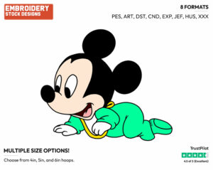 Baby Mickey Crawling - Disney Babies - Embroidery Design in 3 sizes & 8 formats