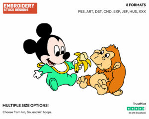 Baby Mickey, Ape, Banana - Disney Babies - Embroidery Design in 3 sizes & 8 formats
