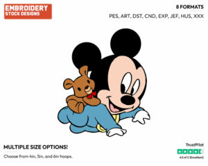 Baby Mickey, Teddy Bear - Disney Babies - Embroidery Design in 3 sizes & 8 formats