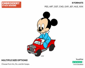 Baby Mickey In Toy Car - Disney Babies - Embroidery Design in 3 sizes & 8 formats