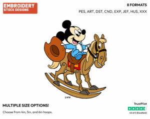 Baby Mickey On Rocking Horse - Disney Babies - Embroidery Design in 3 sizes & 8 formats