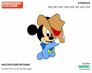 Baby Mickey Wearing Cowboy Hat - Disney Babies - Embroidery Design in 3 sizes & 8 formats
