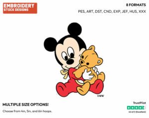 Baby Mickey Hugging Teddy Bear - Disney Babies - Embroidery Design in 3 sizes & 8 formats