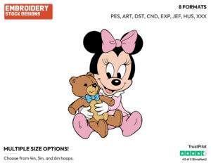 Baby Minnie With Her Teddy Bear - Disney Babies - Embroidery Design in 3 sizes & 8 formats