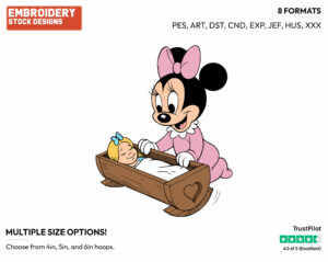 Baby Minnie Rocking Her Doll In A Crib - Disney Babies - Embroidery Design in 3 sizes & 8 formats