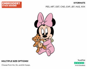 Baby Minnie, Teddy Bear - Disney Babies - Embroidery Design in 3 sizes & 8 formats