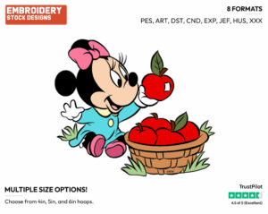 Baby Minnie Picking An Apple - Disney Babies - Embroidery Design in 3 sizes & 8 formats