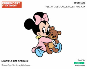 Baby Minnie Cuddling Teddy Bear - Disney Babies - Embroidery Design in 3 sizes & 8 formats