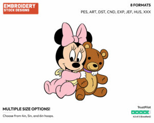 Baby Minnie Hugging Teddy Bear - Disney Babies - Embroidery Design in 3 sizes & 8 formats