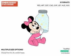 Baby Minnie, Jar Of Fireflies - Disney Babies - Embroidery Design in 3 sizes & 8 formats
