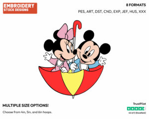 Baby Mickey, Minnie Floating In An Umbrella - Disney Babies - Embroidery Design in 3 sizes & 8 formats