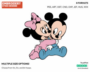 Baby Minnie, Mickey Hugging - Disney Babies - Embroidery Design in 3 sizes & 8 formats