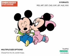 Baby Minnie Kissing Mickey's Cheek - Disney Babies - Embroidery Design in 3 sizes & 8 formats