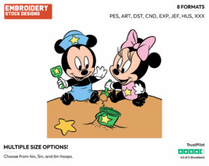 Baby Mickey, Minnie On The Beach - Disney Babies - Embroidery Design in 3 sizes & 8 formats