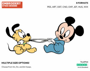 Baby Mickey, Pluto Playing - Disney Babies - Embroidery Design in 3 sizes & 8 formats
