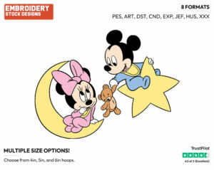 Baby Mickey, Minnie On Moon, Star - Disney Babies - Embroidery Design in 3 sizes & 8 formats