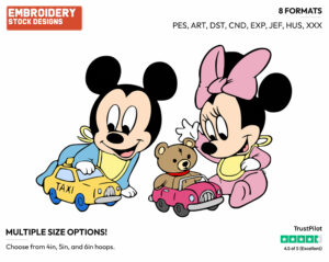 Baby Mickey, Minnie Playing With Toys - Disney Babies - Embroidery Design in 3 sizes & 8 formats