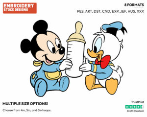 Baby Mickey, Donald Sharing Bottle - Disney Babies - Embroidery Design in 3 sizes & 8 formats